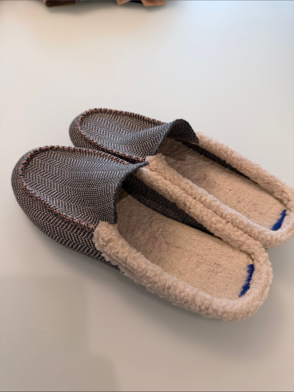 Rothy's The Scuff Women's Herringbone Slippers in Dark Blue and Cream - Picture 4 of 5
